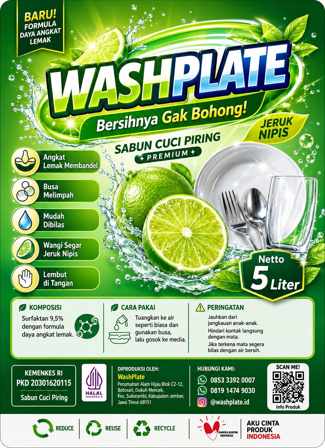 Label komposisi dan cara pakai WashPlate